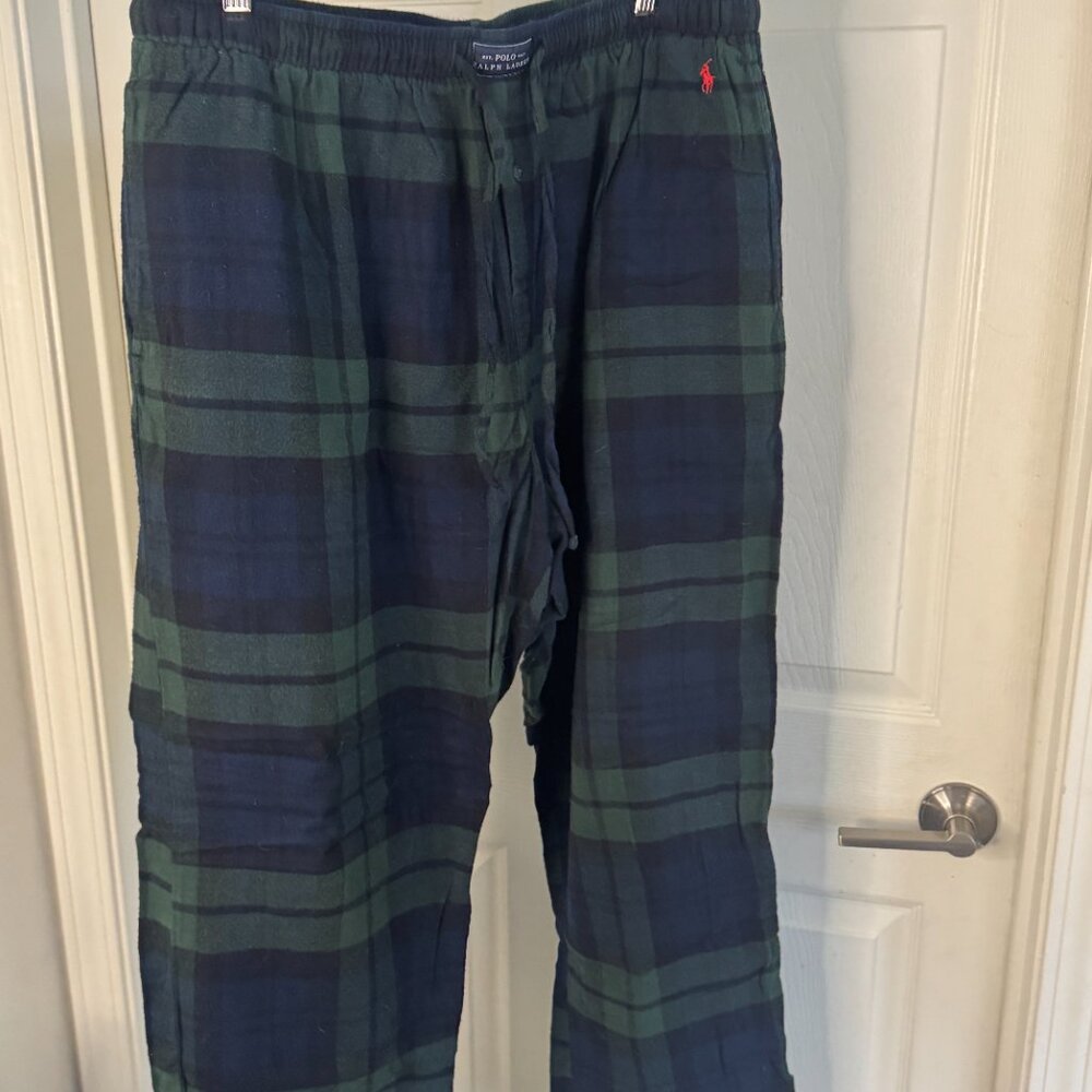 Polo Ralph Lauren XL Blue Green Plaid Flannel PJ Pants EUC